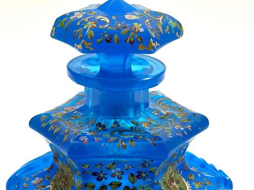 A Large Antique Bohemian Barfatan Blue Opaline Glass Perfume Bottle