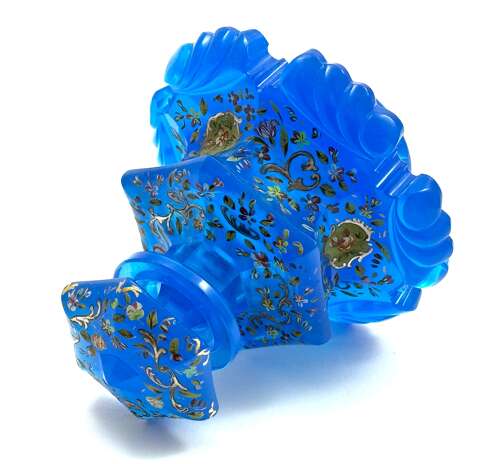 A Large Antique Bohemian Barfatan Blue Opaline Glass Perfume Bottle