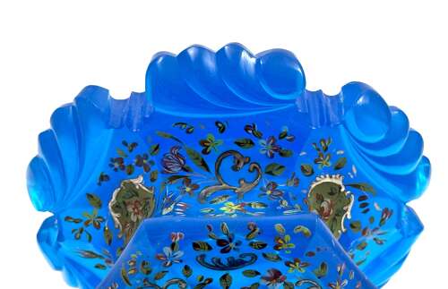 A Large Antique Bohemian Barfatan Blue Opaline Glass Perfume Bottle