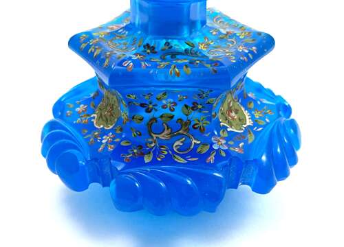 A Large Antique Bohemian Barfatan Blue Opaline Glass Perfume Bottle