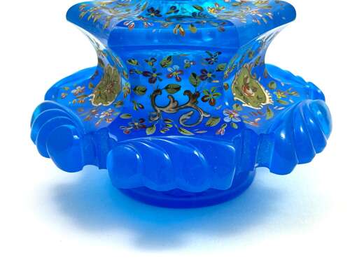 A Large Antique Bohemian Barfatan Blue Opaline Glass Perfume Bottle