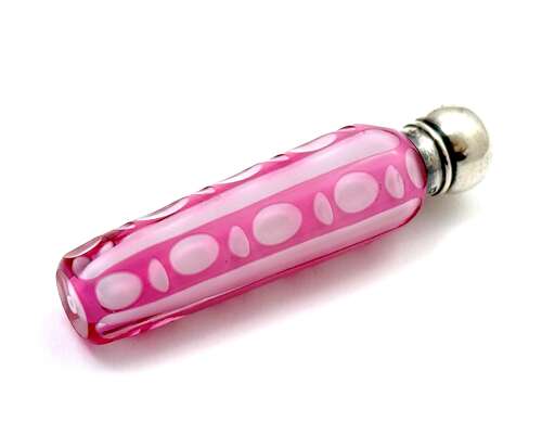 Antique Pink Overlay Glass Perfume Bottle with Silver Screw Top