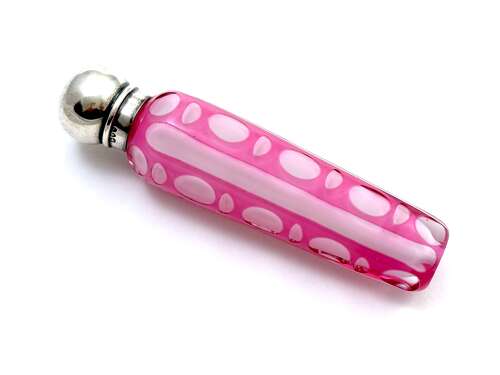 Antique Pink Overlay Glass Perfume Bottle with Silver Screw Top