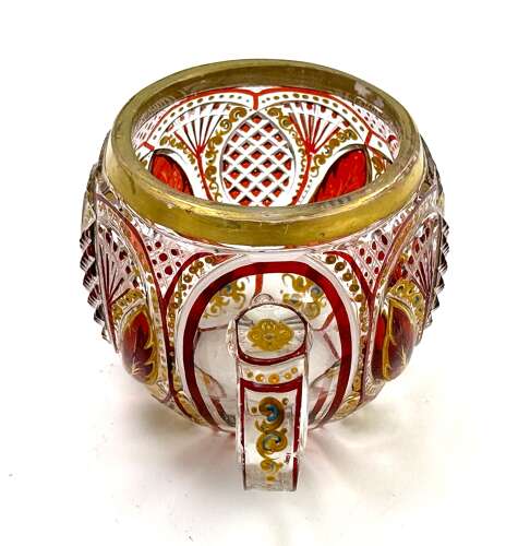 A Superb Antique Bohemian Red Overlay Glass Bowl, Cover and Plate 