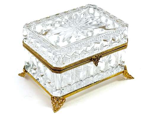 Antique French Moulded Glass and Ormolu Mounted Casket, Circa 1900