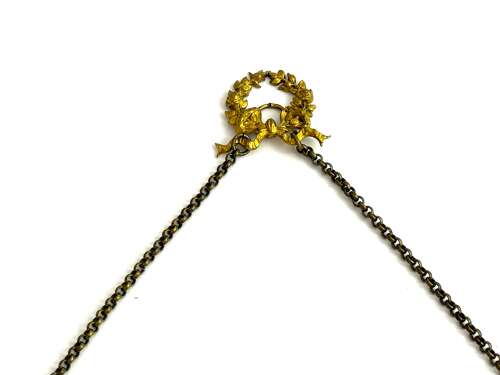 A Charming Antique French Double Frame in Dore Bronze and Suspended by a Delicate Chain