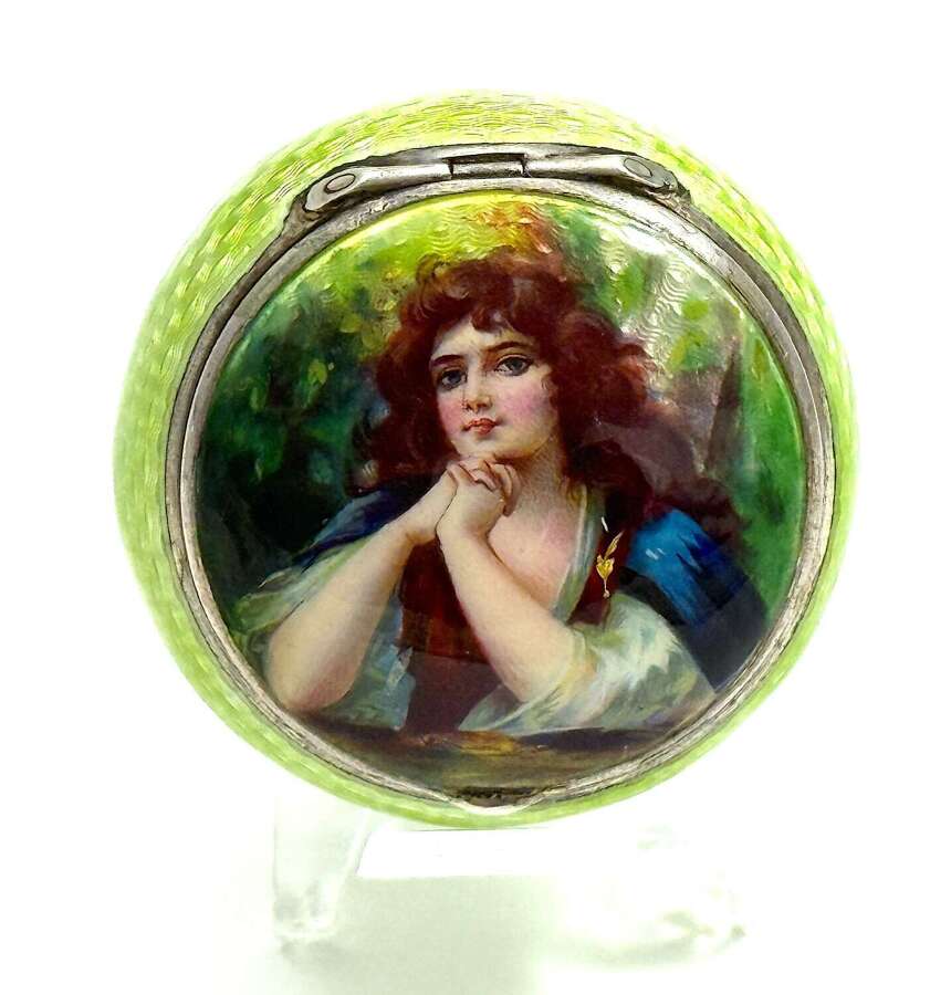 A High Quality&nbsp;French Silver And Guilloch&eacute; Enamel Pill Box with a&nbsp;Fine Portrait of a Lady