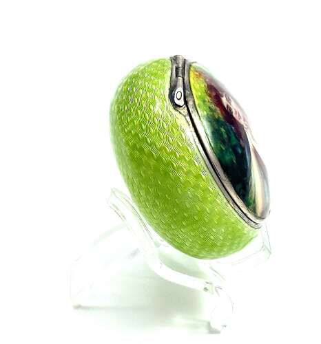 A High Quality French Silver And Guilloché Enamel Pill Box with a Fine Portrait of a Lady