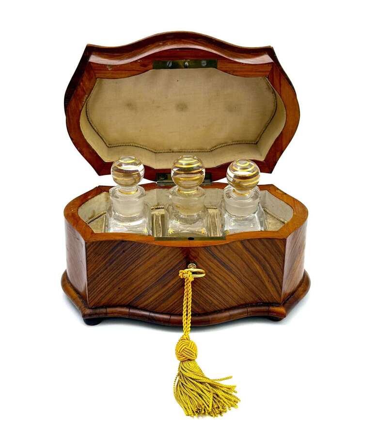 Antique French Rosewood Perfume Casket Inlaid with Satinwood and Mother-of-Pearl