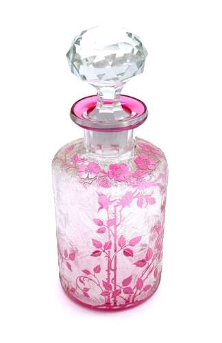 Antique BACCARAT Eglantier Pattern Cranberry Acid Etched Perfume Bottle.