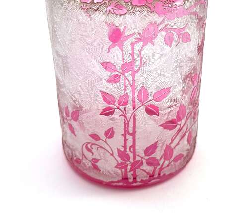 Antique BACCARAT Eglantier Pattern Cranberry Acid Etched Perfume Bottle.