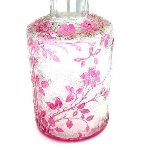 Antique BACCARAT Eglantier Pattern Cranberry Acid Etched Perfume Bottle.