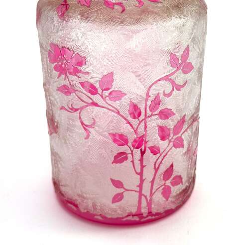 Antique BACCARAT Eglantier Pattern Cranberry Acid Etched Perfume Bottle.