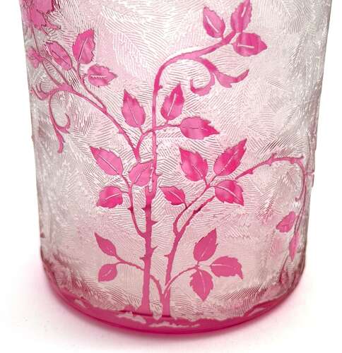 Antique BACCARAT Eglantier Pattern Cranberry Acid Etched Perfume Bottle.