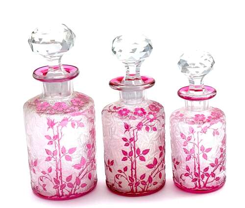 Antique BACCARAT Eglantier Pattern Cranberry Acid Etched Perfume Bottle.