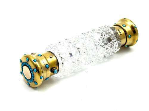 Antique Double-Ended Scent Bottle Featuring Turquoise Gems