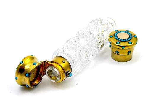 Antique Double-Ended Scent Bottle Featuring Turquoise Gems