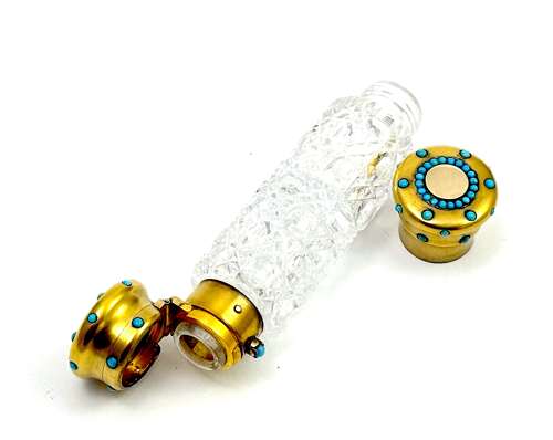 Antique Double-Ended Scent Bottle Featuring Turquoise Gems