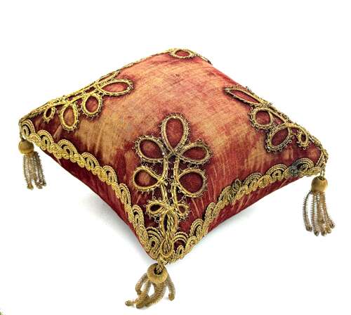 Antique Napoleon III French Red Velvet Bridal Or Communion Cushion