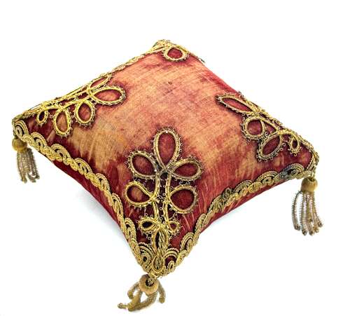 Antique Napoleon III French Red Velvet Bridal Or Communion Cushion