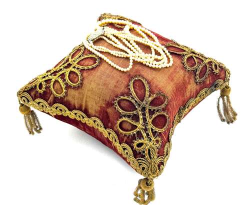Antique Napoleon III French Red Velvet Bridal Or Communion Cushion