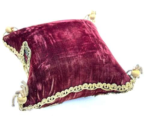 Antique Napoleon III French Red Velvet Bridal Or Communion Cushion