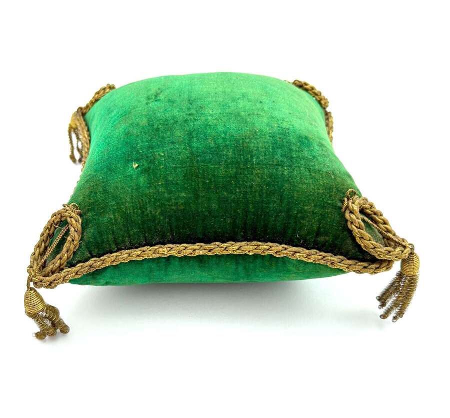 Antique Napoleon III French Green&nbsp;Velvet Bridal Or Communion Cushion.