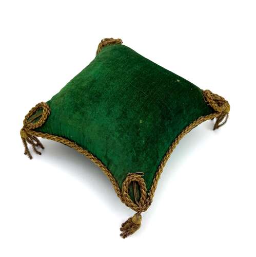 Antique Napoleon III French Green Velvet Bridal Or Communion Cushion.