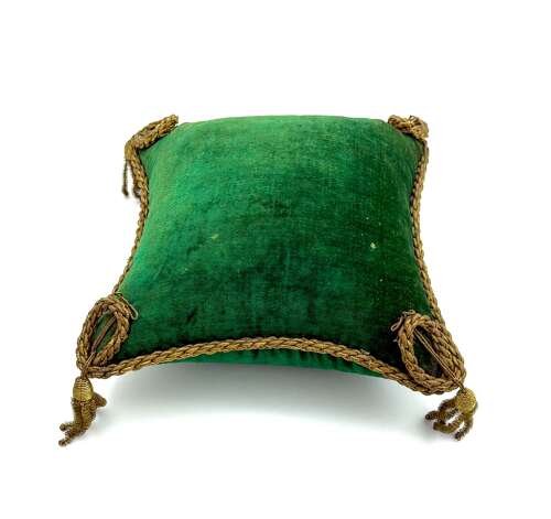 Antique Napoleon III French Green Velvet Bridal Or Communion Cushion.