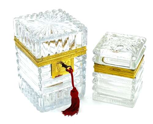 A Large Baccarat Cut Crystal Casket with Fine Dore Bronze Mounts and Original Key
