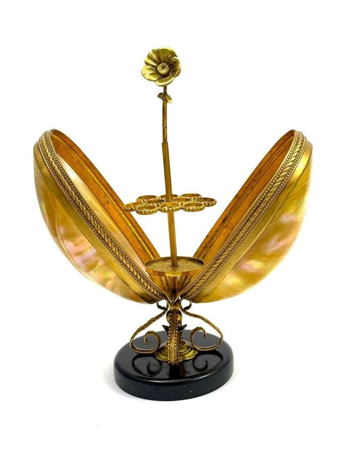 A Very Tall Antique French Mother of Pearl Table Stand used in Salon or Boudoir