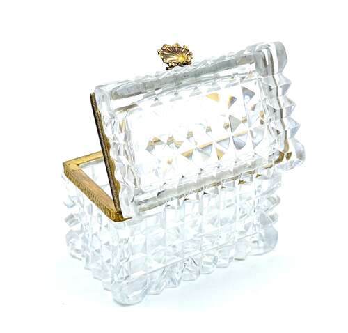 Antique French Diamond Cut Crystal Casket with Dore Bronze Mounts and Scallop Shell Clasp