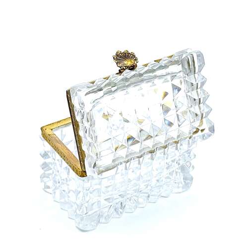 Antique French Diamond Cut Crystal Casket with Dore Bronze Mounts and Scallop Shell Clasp