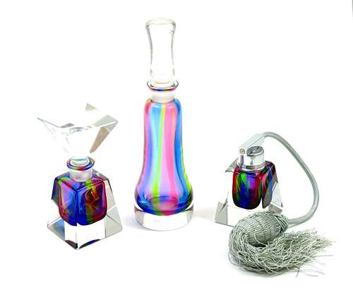 A Tall Vintage Italian Murano 'Rainbow' Glass Perfume Bottle.