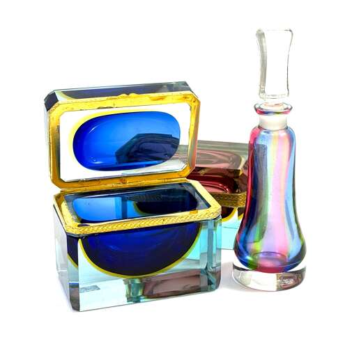 A Tall Vintage Italian Murano 'Rainbow' Glass Perfume Bottle.