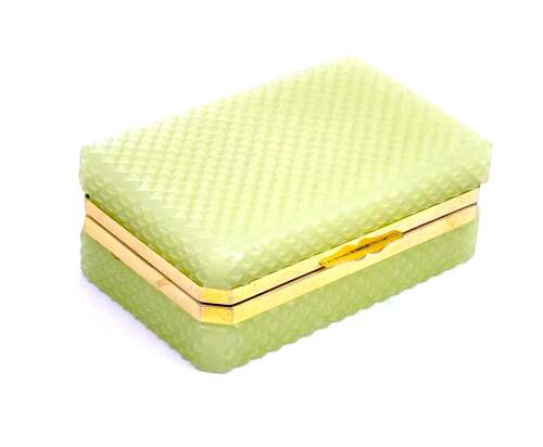 Antique Diamond Cut Soft Lemon Yellow Opaline Glass Casket