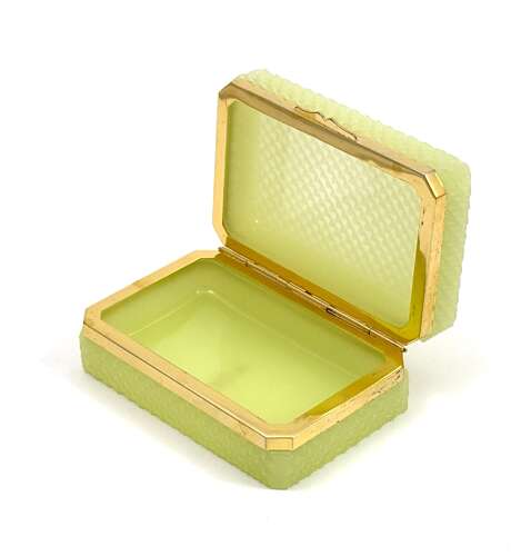 Antique Diamond Cut Soft Lemon Yellow Opaline Glass Casket