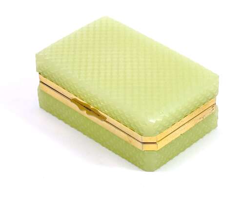Antique Diamond Cut Soft Lemon Yellow Opaline Glass Casket