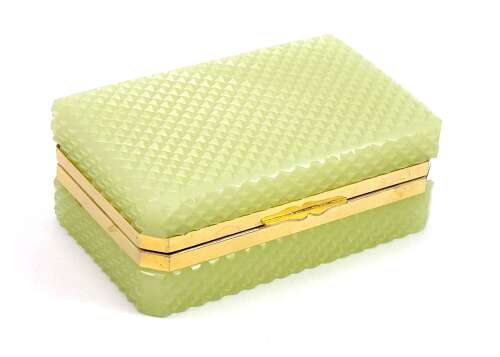 Antique Diamond Cut Soft Lemon Yellow Opaline Glass Casket
