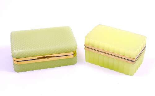 Antique Diamond Cut Soft Lemon Yellow Opaline Glass Casket