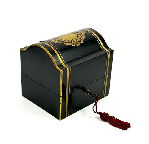 Antique French Ebonised Wood Perfume Casket with Fine Brass Inlay