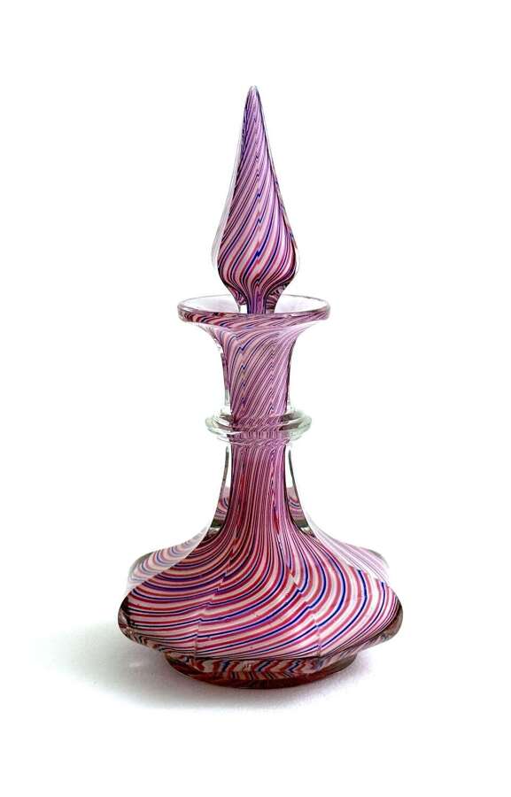 Antique Murano Pink Latticinio Glass Perfume Bottle