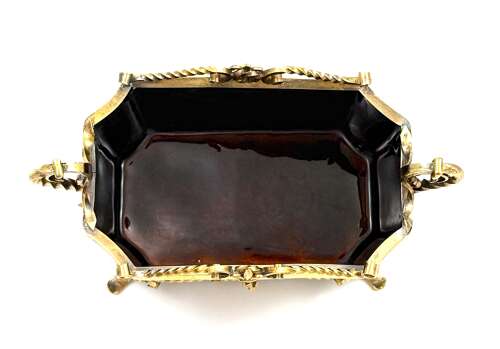 A High Quality French Enamel Vide Poche with Hand Painted Cherubs and Vermeil Mounts
