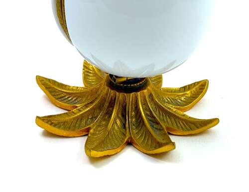 An Elegant Large French White Opaline Glass and Gilt Bronze Egg Form Perfume Set