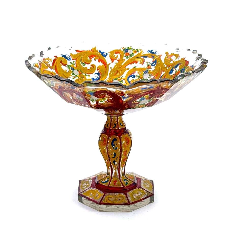 A Fine Antique Bohemian Beautifully Enamelled Glass Tazza.