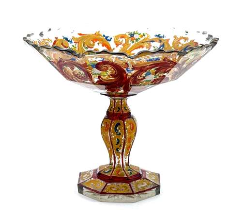 A Fine Antique Bohemian Beautifully Enamelled Glass Tazza.