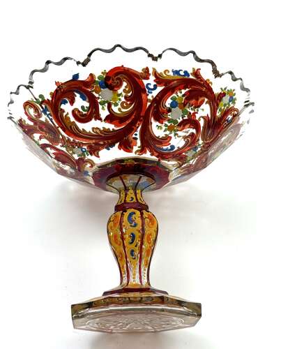 A Fine Antique Bohemian Beautifully Enamelled Glass Tazza.
