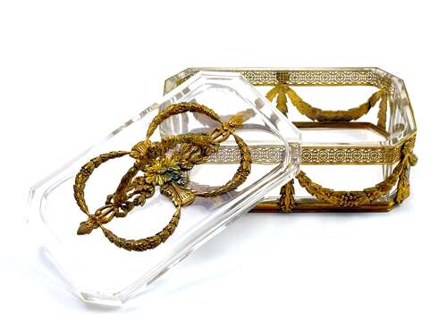 A Fine Antique French Cut Crystal Casket with Rich Classical Dore Bronze Mounts.