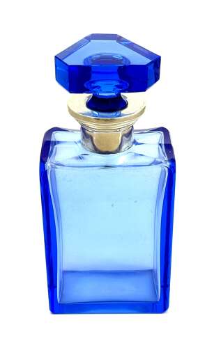 A Striking Art Deco 'Portofino Blue' Glass Decanter with Silver Collar.