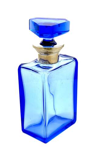 A Striking Art Deco 'Portofino Blue' Glass Decanter with Silver Collar.